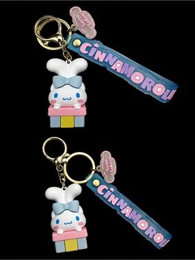 Cinnamoroll White Bunny Keychain with Blue Bow and Pink Accents “Happy Birthday”